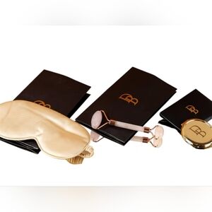 Elegant Cream Silk Eye Mask and Rose Quartz Roller Set